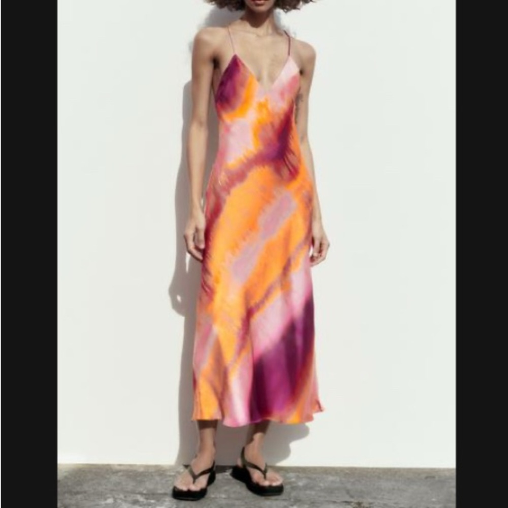 ZARA | Pink and Orange Asymmetrical Camisole Dress